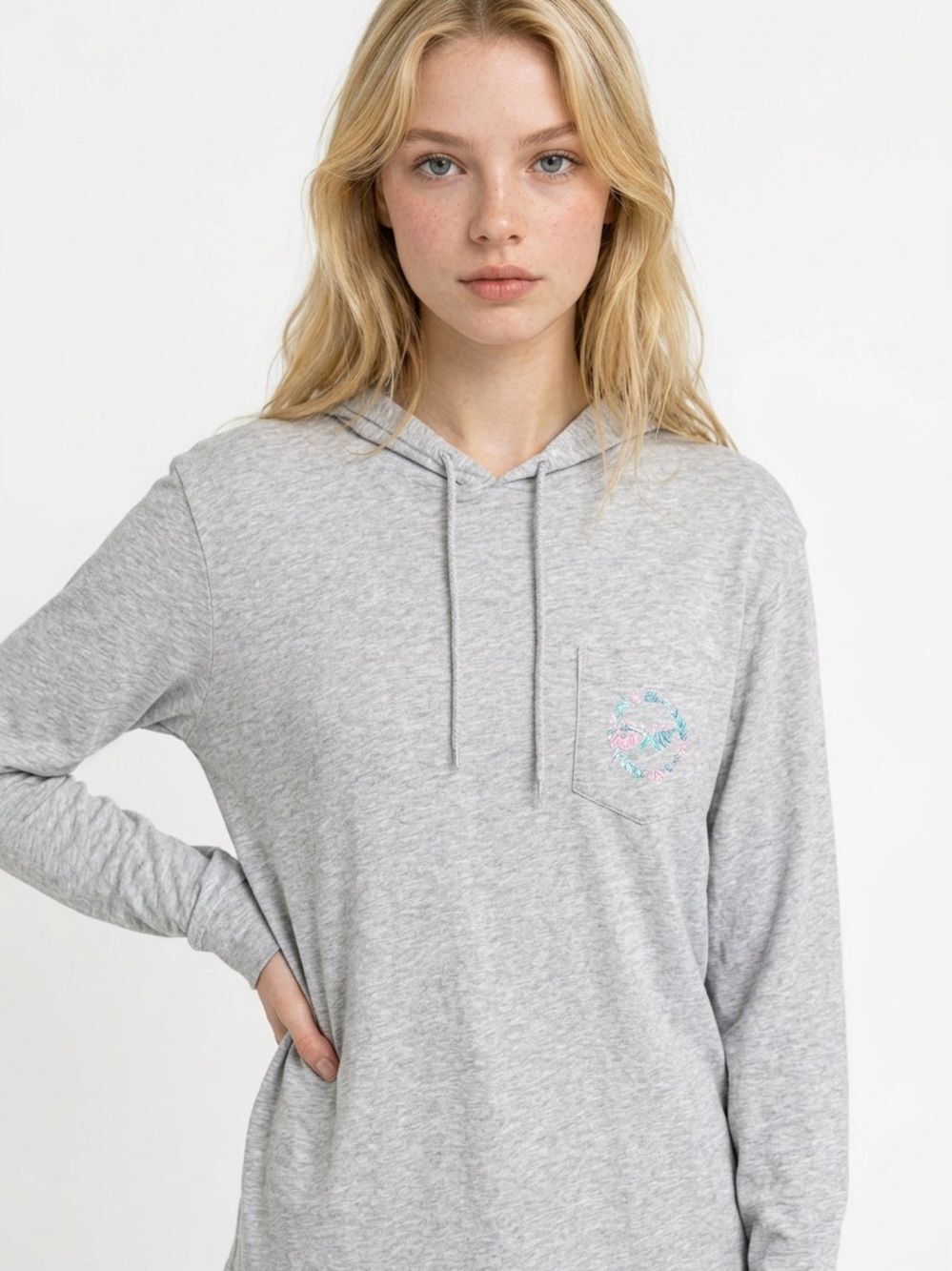 VINEYARD VINES | Gray Hooded Long Sleeve Tee Logo Pocket Women’s Size Small